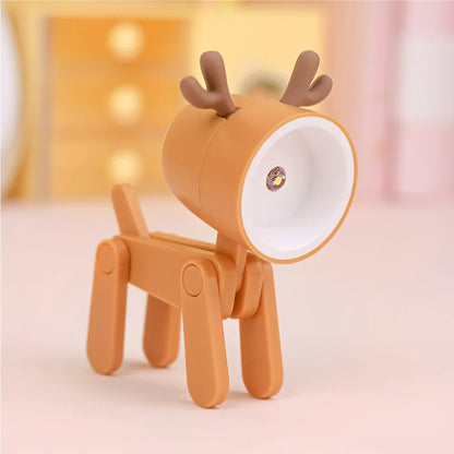 LED Mini Night Light Cute Dog Deer Foldable Desk Lamps Desktop Ornament Book Light Kids Room Bedside Bedroom Decor Holiday Gifts