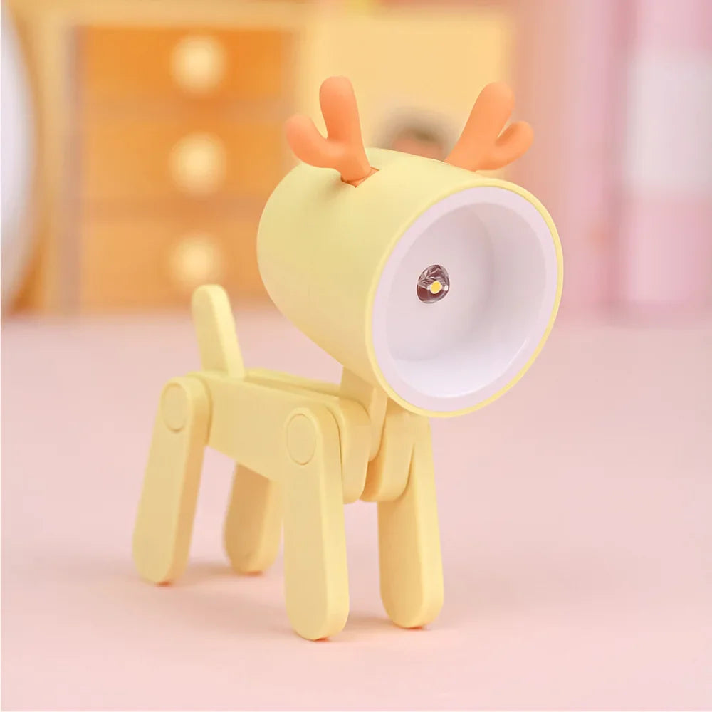 LED Mini Night Light Cute Dog Deer Foldable Desk Lamps Desktop Ornament Book Light Kids Room Bedside Bedroom Decor Holiday Gifts