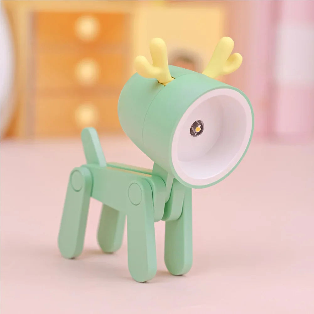 LED Mini Night Light Cute Dog Deer Foldable Desk Lamps Desktop Ornament Book Light Kids Room Bedside Bedroom Decor Holiday Gifts