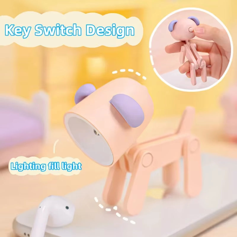 LED Mini Night Light Cute Dog Deer Foldable Desk Lamps Desktop Ornament Book Light Kids Room Bedside Bedroom Decor Holiday Gifts