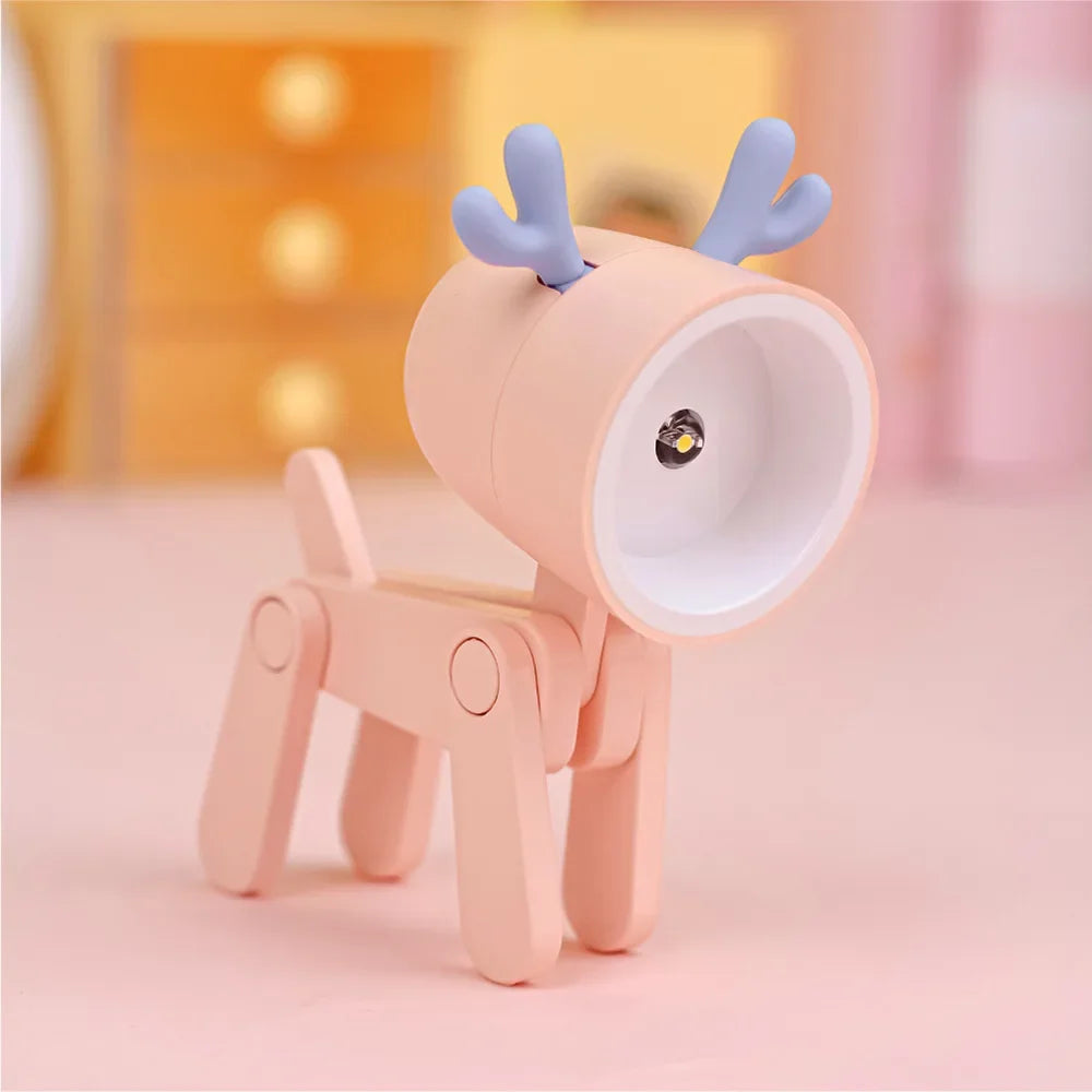 LED Mini Night Light Cute Dog Deer Foldable Desk Lamps Desktop Ornament Book Light Kids Room Bedside Bedroom Decor Holiday Gifts