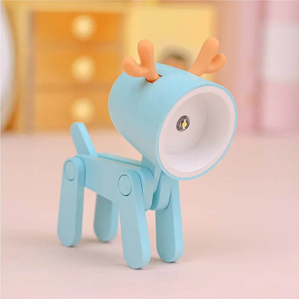 LED Mini Night Light Cute Dog Deer Foldable Desk Lamps Desktop Ornament Book Light Kids Room Bedside Bedroom Decor Holiday Gifts